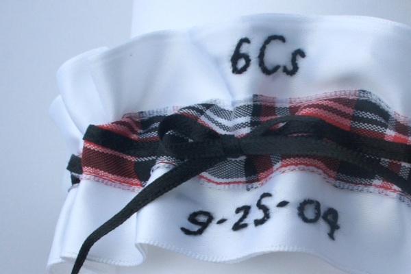 white, plaid and black hand embroidered wedding garter - julianne smith - view 2